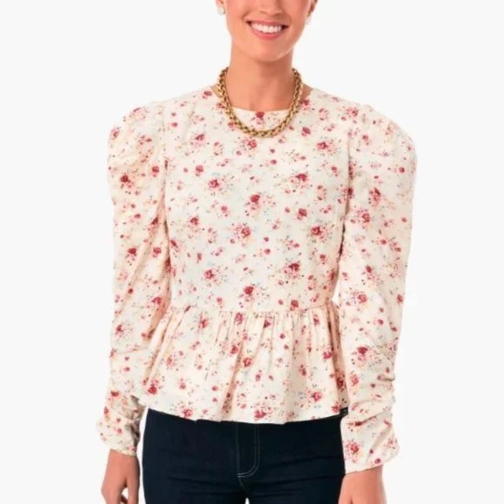 NWT Hyacinth House Ava Floral Peplum Blouse Cream Red Size Small